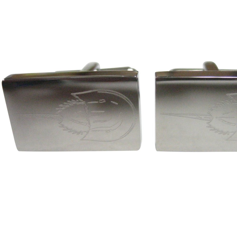 Silver Toned Rectangular Etched Horseshoe Crab Cufflinks